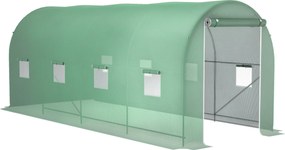 Outsunny Üvegház 500x200x205cm Film Üvegház Paradicsomház Ajtóval, 8 Ablakkal, Galvanizált Acélból készült Filmtunnel, Stabil Üvegház Növény Tunnellel