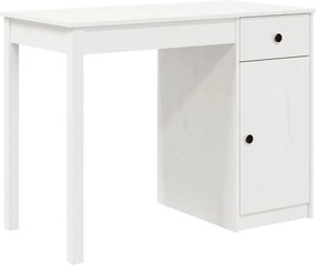 vidaXL tömör fenyőfa íróasztal fehér 100x50x75 cm