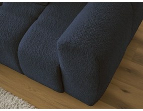 Kék buklé kinyitható-tárolóhelyes sarokkanapé (bal oldali-heverő résszel) Roxelane – Bobochic Paris