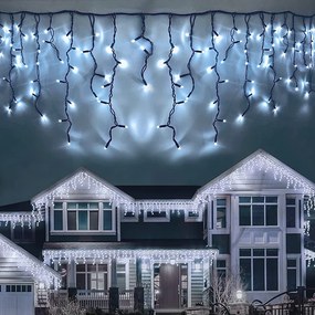 360 LED-es jégcsap kültéri-beltéri fényfüzér hideg fehér, 12 méter széles, időzíthető , 8 féle fényjátékkal, hálózati adapteres, IP44