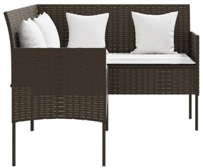 Barna polyrattan L-alakú kanapé párnával