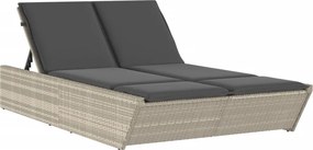 vidaXL világosszürke polyrattan dupla napozóágy párnával