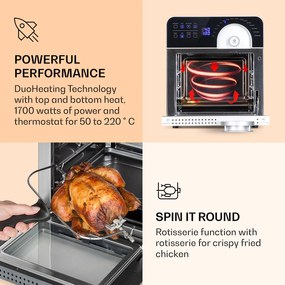 Klarstein AeroVital Cube Chef, forrólevegős fritőz, 1700 W, 14 l, 16 program, felső és alsó fűtés