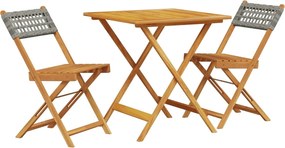 vidaXL 3 részes szürke polyrattan és tömör fa bisztrószett