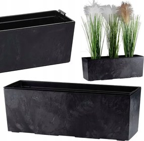 Erkélydoboz fekete beton hosszúkás virágtartó betéttel 56xh19cm