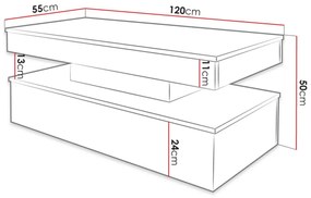 USOA dohányzóasztal LED világítással - fényes fekete