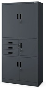 Fém iratszekrény széffel és fiókokkal FILIP II, 900 x 1850 x 400 mm, szürke