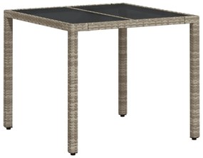 világosszürke polyrattan üveglapos kerti asztal 90 x 90 x 75 cm