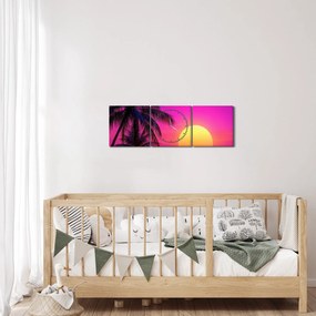 Kép - Lila naplemente pálmafával (órával) (90x30 cm)