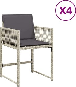 vidaXL 4 db világosszürke polyrattan kerti szék párnával