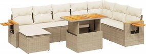 vidaXL 9 részes bézs polyrattan kerti ülőgarnitúra párnákkal