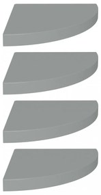 4 db szürke MDF lebegő sarokpolc 35 x 35 x 3,8 cm