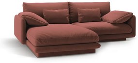 Rózsaszín bársony sarokkanapé (bal oldali-heverő résszel) Torino – Micadoni