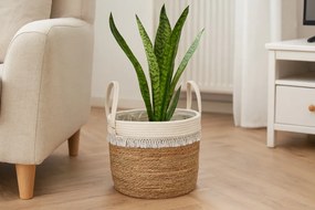 Fonott kosár tengerifűből rojtokkal 37 x 31 x 32/44 cm