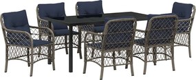 vidaXL Kert étkező szett párnával 7 pcs Szürke és fekete Rattan