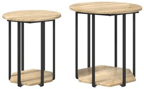 2 db-os oldalsó asztal Sonoma tölgyből, mérnöki fából és fémből