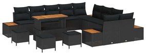 Kerti Kanapé Szett párnával tárolóval 14 pcs Fekete Poli rattan