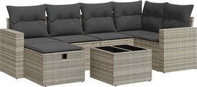 vidaXL 7 részes világosszürke polyrattan kerti ülőgarnitúra párnákkal