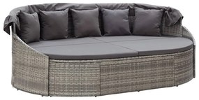 Szürke polyrattan kültéri napozóágy napellenzővel