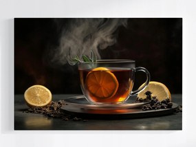 Poszter Fekete Tea Ital Főzet Levelek Citrom 120x80