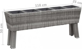 Szürke polyrattan kerti virágtartó 5 kaspóval 118 x 25 x 50 cm