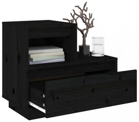 2 db fekete tömör fenyőfa éjjeliszekrény 60 x 34 x 51 cm