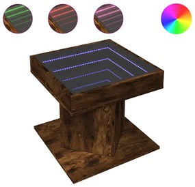 Füstös tölgy szerelt fa dohányzóasztal LED-del 50 x 50 x 45 cm