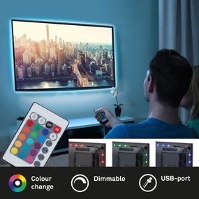 Brilo - 3m LED RGBW színes, dimmelhető TV szalag, 2,5W, USB, távirányító