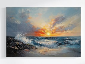 Vászonkép Canvas Kilátás Tenger Hullámok Tengerpart Naplemente Este 60x40