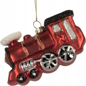 Karácsonyi üvegből készült függesztett dísz piros géppel 10*4*5 cm