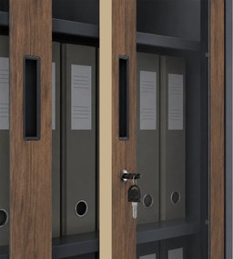 Fém szekrény vitrinnel antracit / dió: Eco Design AMELIA, 900 x 1850 x 400 mm