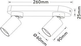 UNIVERSO Spot lámpatest 2xGU10 Max.35w IP20 Fekete/arany 260x60x25mm