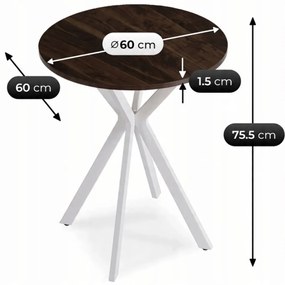 Kerek Étkezőasztal Dió/Fehér Színben. LAUREN 60 cm