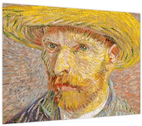 Üveg kép - Vincent van Gogh, Self-Portrait with a Straw Hat (The Potato Peeler), reprodukciók (70x50 cm)