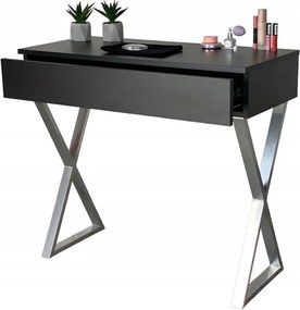 Fésülködőasztal Fekete Matt Fiókos Ezüst X Lábak 90CM