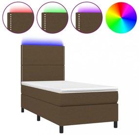 barna szövet rugós és LED-es ágy matraccal 90x200 cm