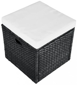 4-részes fekete polyrattan kerti bútorszett párnákkal