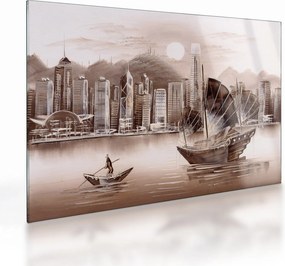 Kép - Victoria Harbour, Hong Kong, szépia hatás (üvegen) (70x50 cm)