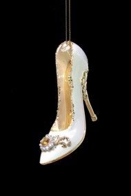 Fehér arany karácsonyi cipellő dísz 8cm