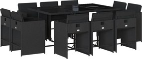 vidaXL 11 részes fekete polyrattan kerti étkezőgarnitúra párnákkal