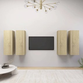 4 db sonoma-tölgyszínű forgácslap tv-szekrény 30,5 x 30 x 90 cm