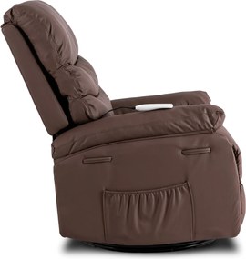 Masszírozós, hintafunkciós dönthető fotel barna színben, műbőr kárpittal BRUCE