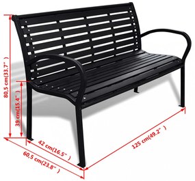 fekete acél és WPC kerti pad 125 cm