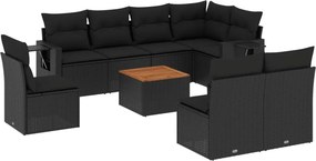 vidaXL 9 részes fekete polyrattan kerti ülőgarnitúra párnákkal
