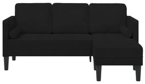Kerti kanapé padról és párnákról, L-alakú fekete bársonyos, 3 fős kanapé fekvőhellyel, 160 cm fekete bársonyos, Pad fekete 113x57x39 cm bársonyos