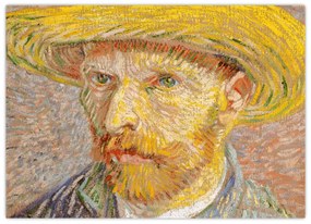 Üveg kép - Vincent van Gogh, Self-Portrait with a Straw Hat (The Potato Peeler), reprodukciók (70x50 cm)