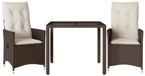 3 részes barna polyrattan bisztrógarnitúra párnákkal