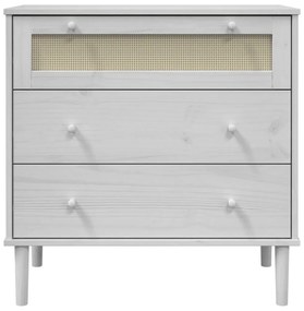 SENJA fehér rattan hatású tömör fenyőfa komód 80 x 40 x 80 cm