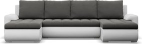 Tokio U alakú sarokkanapé, 3 ágyneműtartóval, bársony + műbőr, univerzális oldal, szürke - fehér