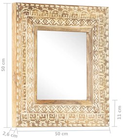 kézzel faragott tömör mangófa tükör 50 x 50 x 2,6 cm